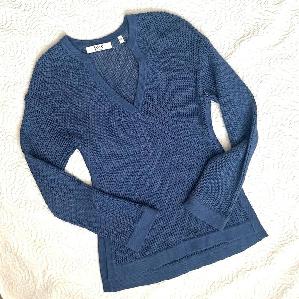 Joie Coastal Blue Lyra Open Knit Pullover Sweater with V-Neck, Small, NWOT